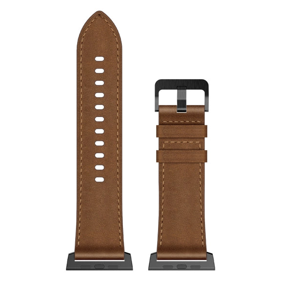 For Apple Watch Ultra 2 49mm Wilderness Top-grain Leather Watch Band(Black Connector Dark Brown)