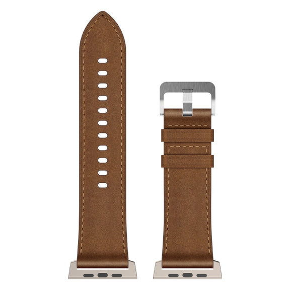 For Apple Watch Ultra 49mm Wilderness Top-grain Leather Watch Band(Titanium Connector Dark Brown)