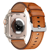 For Apple Watch Ultra 49mm Wilderness Top-grain Leather Watch Band(Titanium Connector Brown)