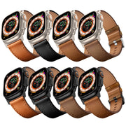For Apple Watch Ultra 49mm Wilderness Top-grain Leather Watch Band(Titanium Connector Red Brown)