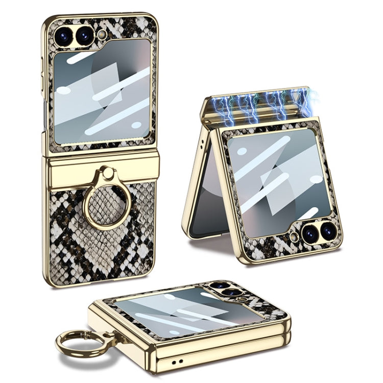 For Samsung Galaxy Z Flip6 GKK Integrated Electroplated Crocodile Texture Leather Phone Case with Ring(Python Texture)