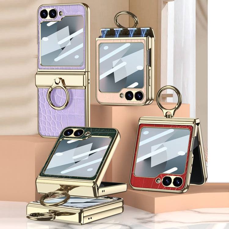 For Samsung Galaxy Z Flip6 GKK Integrated Electroplated Crocodile Texture Leather Phone Case with Ring(Python Texture)