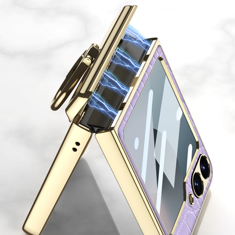 For Samsung Galaxy Z Flip6 GKK Integrated Electroplated Crocodile Texture Leather Phone Case with Ring(Python Texture)
