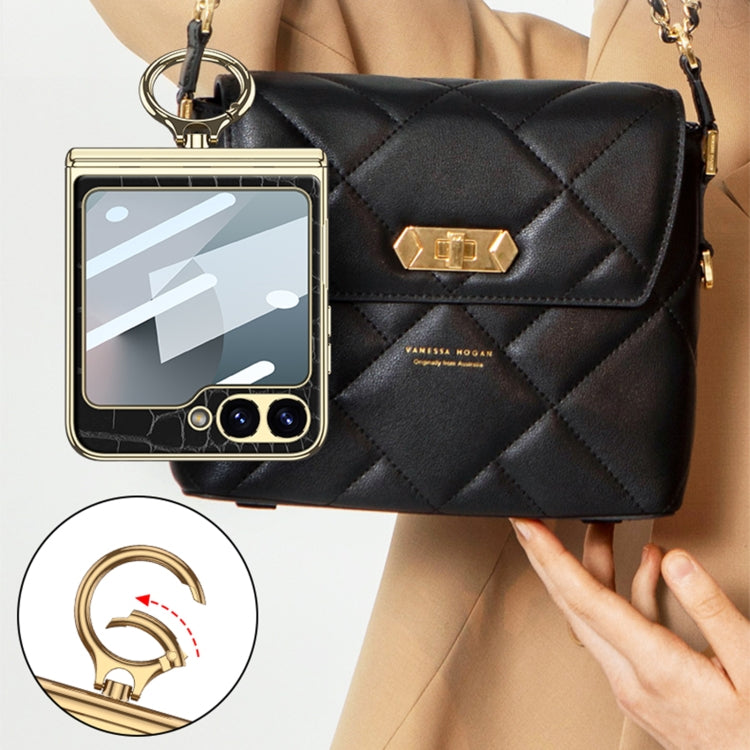 For Samsung Galaxy Z Flip6 GKK Integrated Electroplated Crocodile Texture Leather Phone Case with Ring(Python Texture)