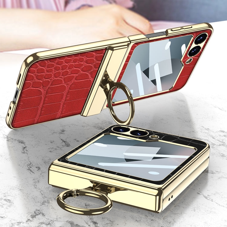 For Samsung Galaxy Z Flip6 GKK Integrated Electroplated Crocodile Texture Leather Phone Case with Ring(Python Texture)
