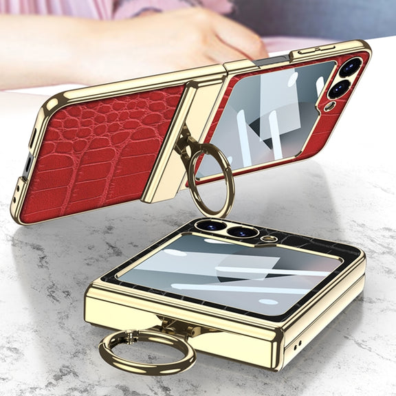 For Samsung Galaxy Z Flip6 GKK Integrated Electroplated Crocodile Texture Leather Phone Case with Ring(Python Texture)