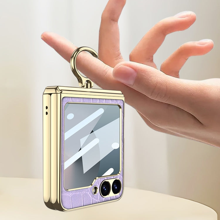 For Samsung Galaxy Z Flip6 GKK Integrated Electroplated Crocodile Texture Leather Phone Case with Ring(Python Texture)