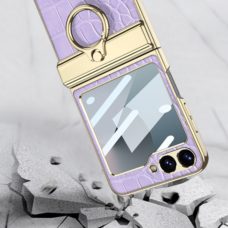 For Samsung Galaxy Z Flip6 GKK Integrated Electroplated Crocodile Texture Leather Phone Case with Ring(Python Texture)
