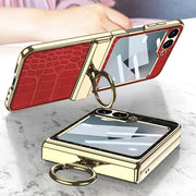 For Samsung Galaxy Z Flip6 GKK Integrated Electroplated Crocodile Texture Leather Phone Case with Ring(Pink)