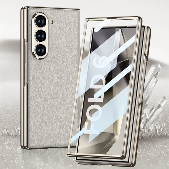 For Samsung Galaxy Z Fold6 GKK Integrated Plating Leather Full Coverage Phone Case(Grey)