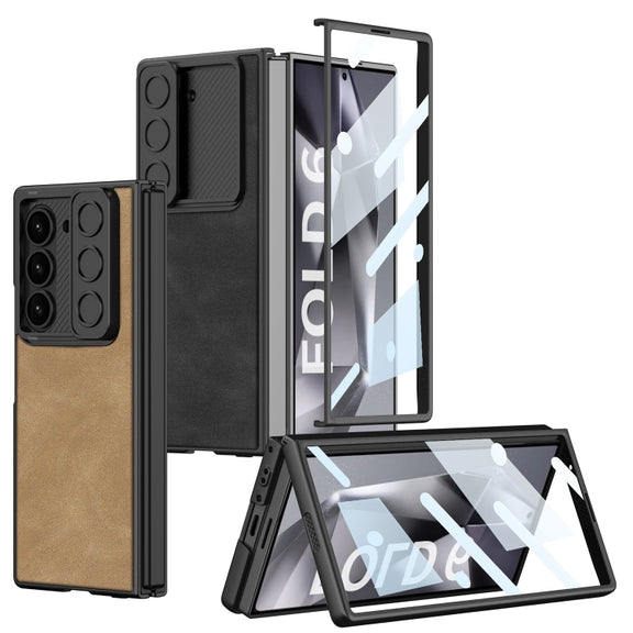 For Samsung Galaxy Z Fold6 GKK Integrated Ultra-thin Sliding Window Frosted Leather Phone Case(Brown)