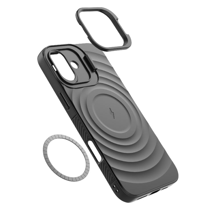 For iPhone 16 Plus Lens Frame Bracket Corrugated MagSafe Phone Case(White)