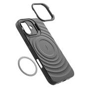 For iPhone 16 Plus Lens Frame Bracket Corrugated MagSafe Phone Case(White)
