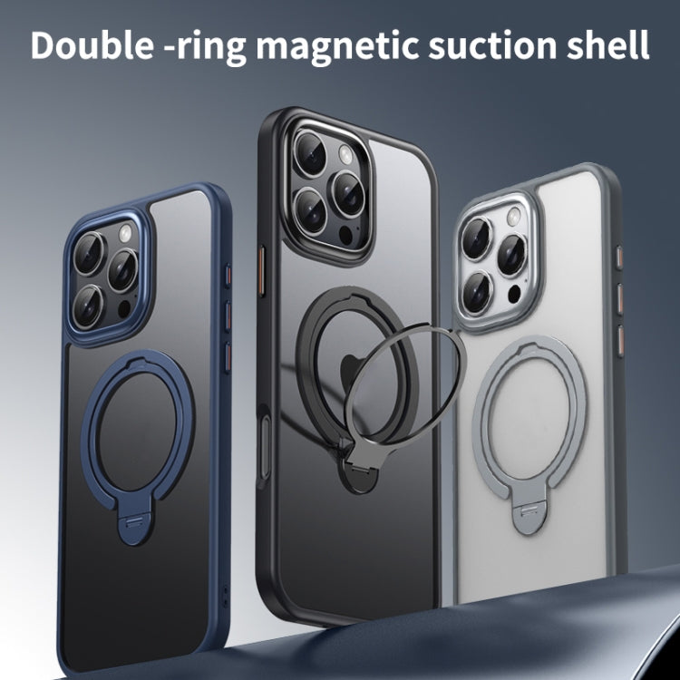 For iPhone 16 Pro Double Ring MagSafe Magnetic Holder Phone Case(Matte Black)
