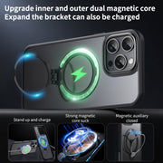 For iPhone 16 Pro Double Ring MagSafe Magnetic Holder Phone Case(Matte Black)