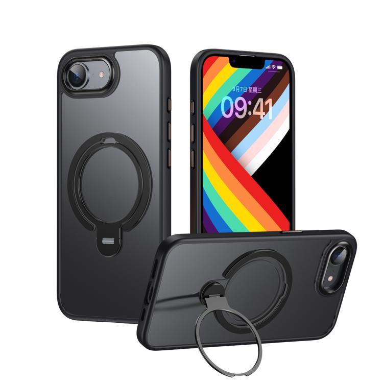 For iPhone 16e Double Ring MagSafe Magnetic Holder Phone Case(Matte Black)