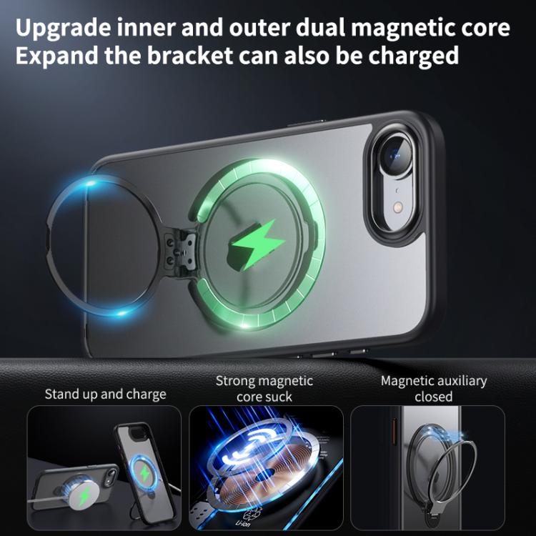 For iPhone 16e Double Ring MagSafe Magnetic Holder Phone Case(Matte Black)