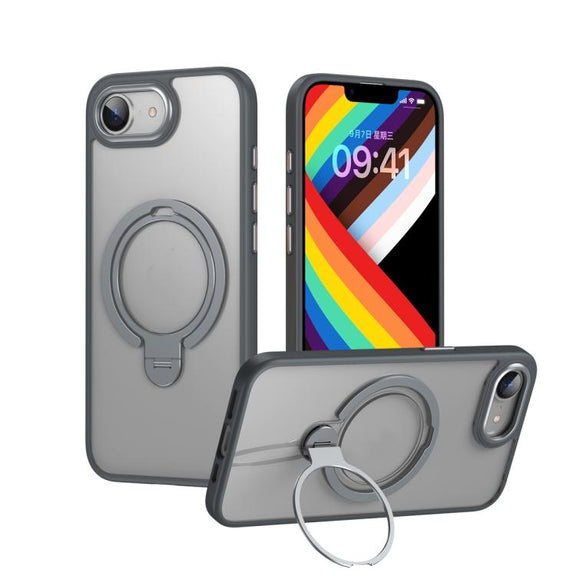 For iPhone 16e Double Ring MagSafe Magnetic Holder Phone Case(Matte Grey)