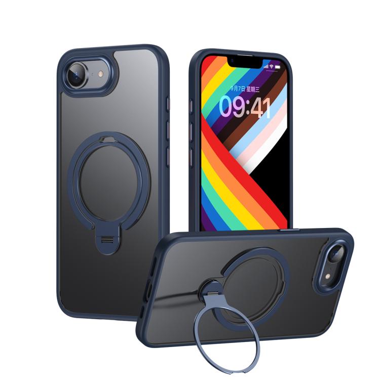 For iPhone 16e Double Ring MagSafe Magnetic Holder Phone Case(Matte Blue)