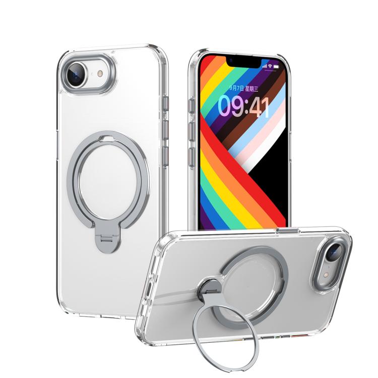 For iPhone 16e Double Ring MagSafe Magnetic Holder Phone Case(Transparent)