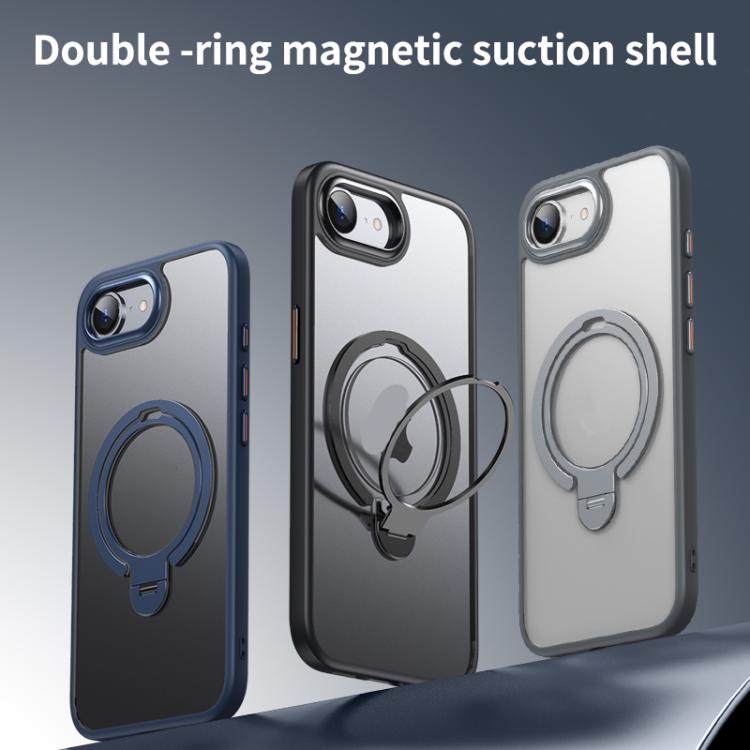 For iPhone 16e Double Ring MagSafe Magnetic Holder Phone Case(Transparent)