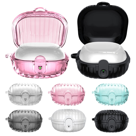 For Samsung Galaxy Buds2 Shell Look Earbuds Box Protective Case with Security Lock(Transparent Black)