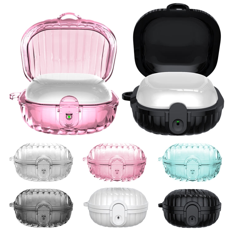 For Samsung Galaxy Buds2 Shell Look Earbuds Box Protective Case with Security Lock(Transparent Black)