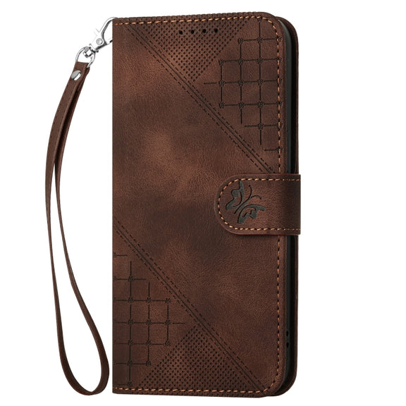 For Huawei Pura 70 Pro / 70 Pro+ YX0080 Grid Butterfly Embossed Pattern Flip Leather Phone Case with Lanyard(Coffee)