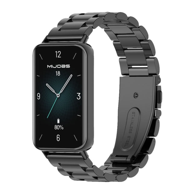 For Honor Band 10 / 9 MIJOBS Three-Beads Stainless Steel Watch Band(Black)