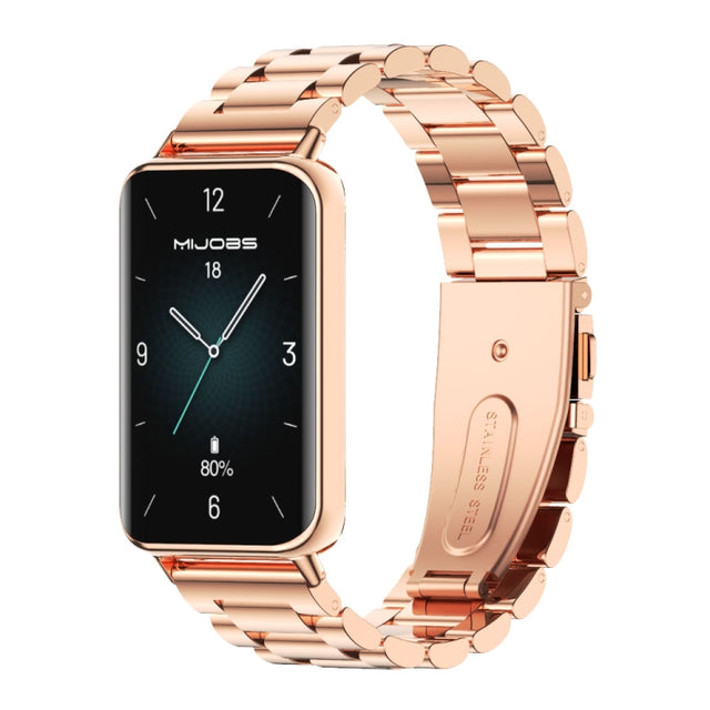 For Honor Band 10 / 9 MIJOBS Three-Beads Stainless Steel Watch Band(Rose Gold)