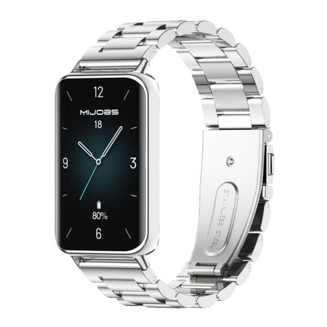 For Honor Band 10 / 9 MIJOBS Three-Beads Stainless Steel Watch Band(Silver)