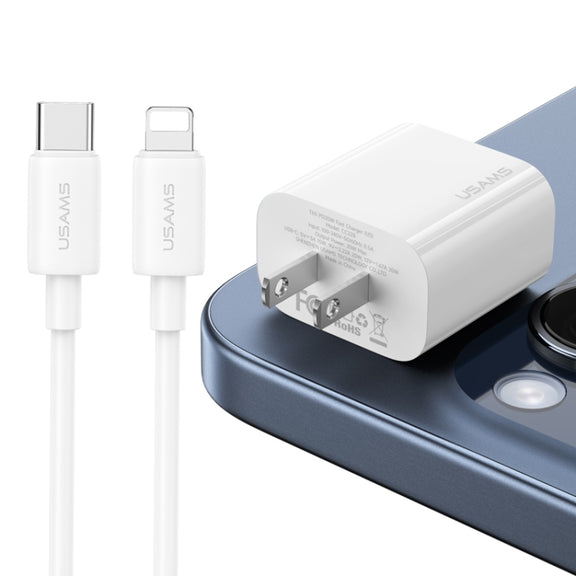 USAMS CC228 20W Fast Charging Charger Set, USB-C / Type-C to 8 Pin(US Plug)