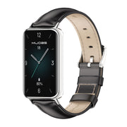 For Honor Band 10 / 9 MIJOBS Cowhide Leather Watch Band(Black Silver)
