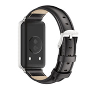 For Honor Band 10 / 9 MIJOBS Cowhide Leather Watch Band(Black Silver)
