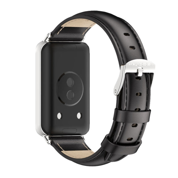For Honor Band 10 / 9 MIJOBS Cowhide Leather Watch Band(Black Silver)