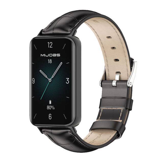 For Honor Band 10 / 9 MIJOBS Cowhide Leather Watch Band(Bamboo Black)