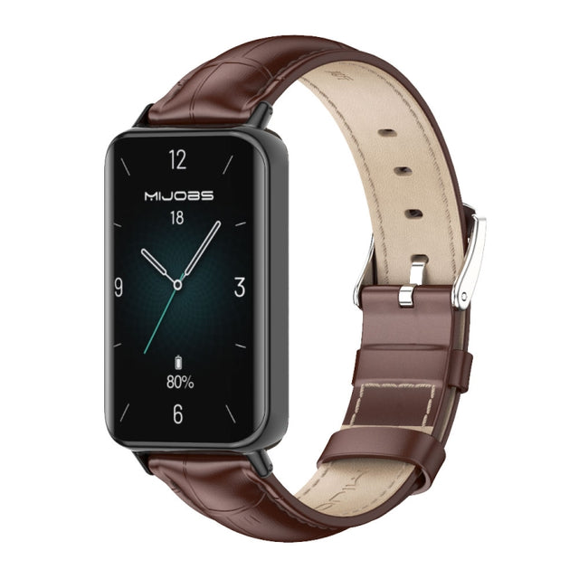 For Honor Band 10 / 9 MIJOBS Cowhide Leather Watch Band(Bamboo Coffee Black)