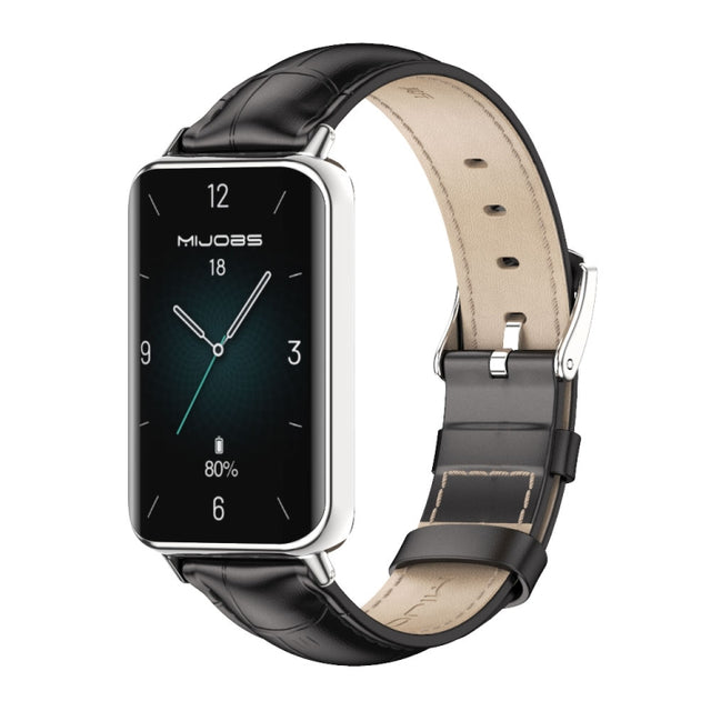 For Honor Band 10 / 9 MIJOBS Cowhide Leather Watch Band(Bamboo Silver)