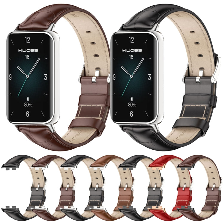 For Honor Band 10 / 9 MIJOBS Cowhide Leather Watch Band(Black Silver)
