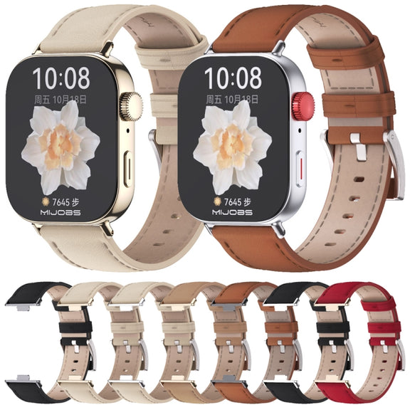 For Huawei Watch Fit3 MIJOBS Genuine Leather Watch Band(Brown Black)