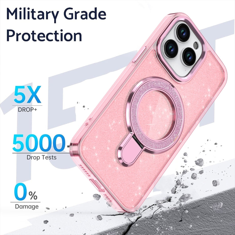 For iPhone 16 Pro Glitter Ring Holder MagSafe Phone Case(Black)