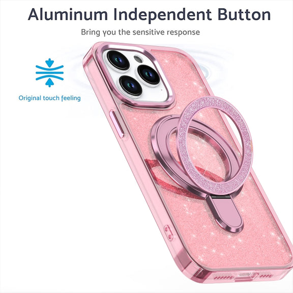 For iPhone 16 Pro Glitter Ring Holder MagSafe Phone Case(Black)