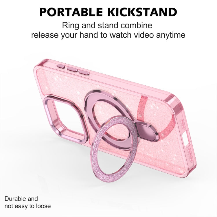 For iPhone 16 Pro Max Glitter Ring Holder MagSafe Phone Case(Pink)