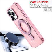 For iPhone 16 Pro Glitter Ring Holder MagSafe Phone Case(Purple)