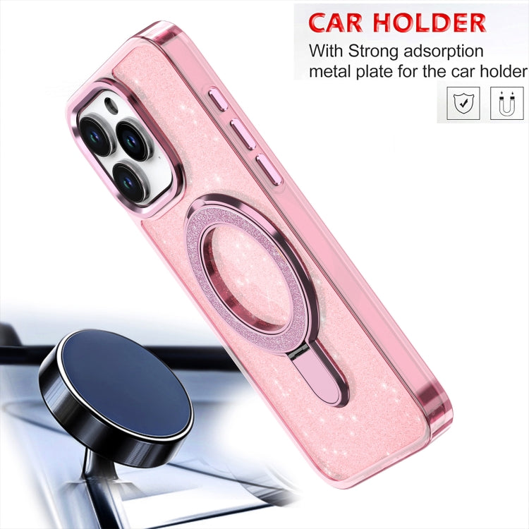 For iPhone 16 Pro Glitter Ring Holder MagSafe Phone Case(Black)