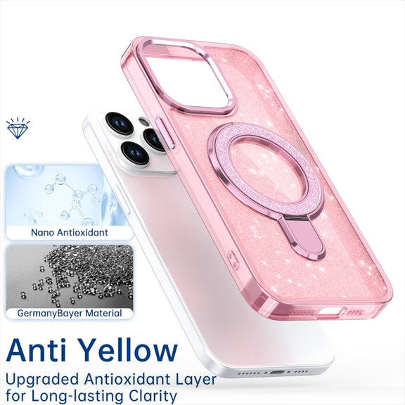 For iPhone 16 Plus Glitter Ring Holder MagSafe Phone Case(Purple)