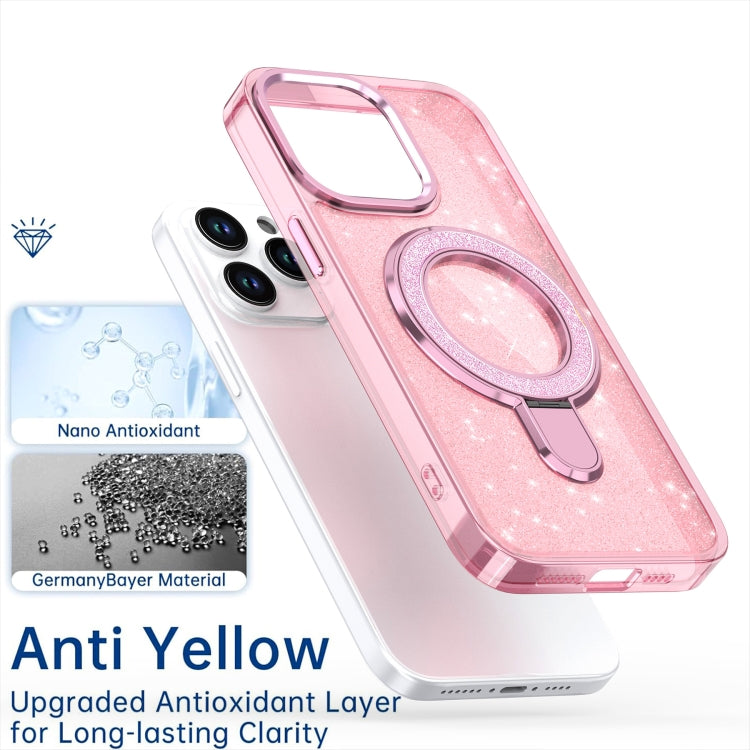 For iPhone 16 Pro Glitter Ring Holder MagSafe Phone Case(Black)