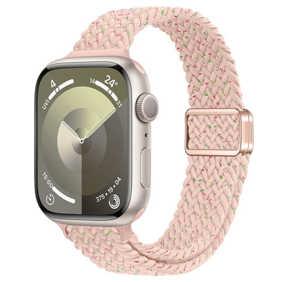 For Apple Watch SE 40mm Slim Magnetic Buckle Nylon Braided Watch Band(Starlight Pink)