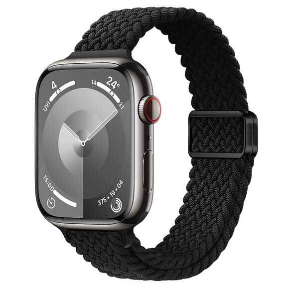For Apple Watch Series 6 44mm Slim Magnetic Buckle Nylon Braided Watch Band(Black)