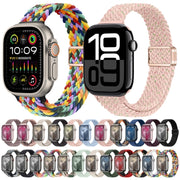 For Apple Watch SE 40mm Slim Magnetic Buckle Nylon Braided Watch Band(Z Pattern White Rainbow)